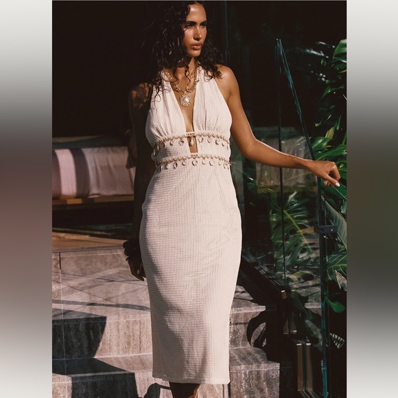 12th Tribe Dresses & Skirts - 12th Tribe Cream Halter Midi Knit Dress